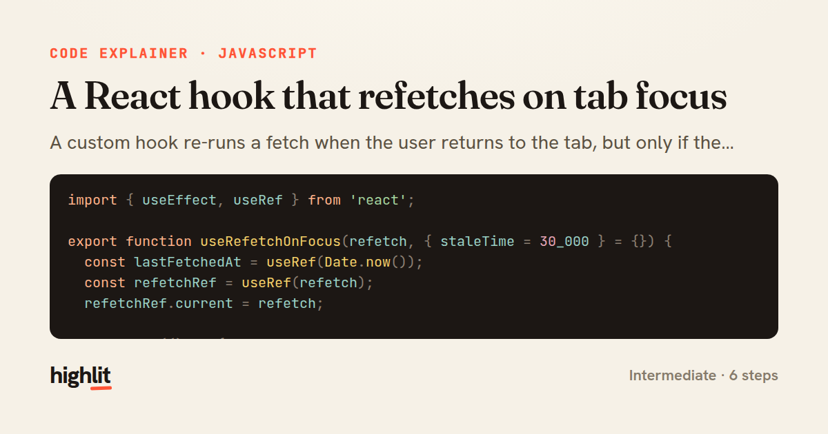 A React hook that refetches on tab focus — share card