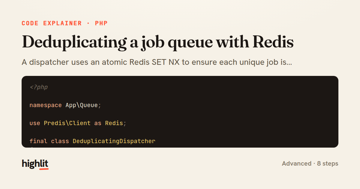 Deduplicating a job queue with Redis — share card