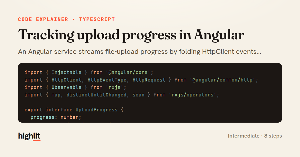 Tracking upload progress in Angular — share card
