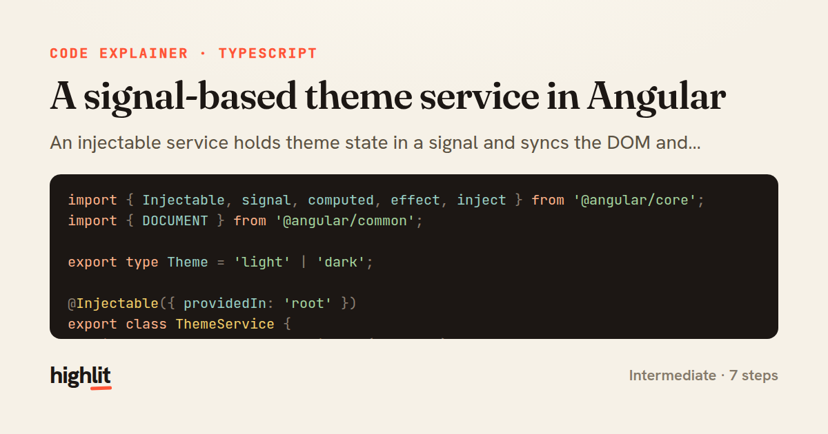 A signal-based theme service in Angular — share card