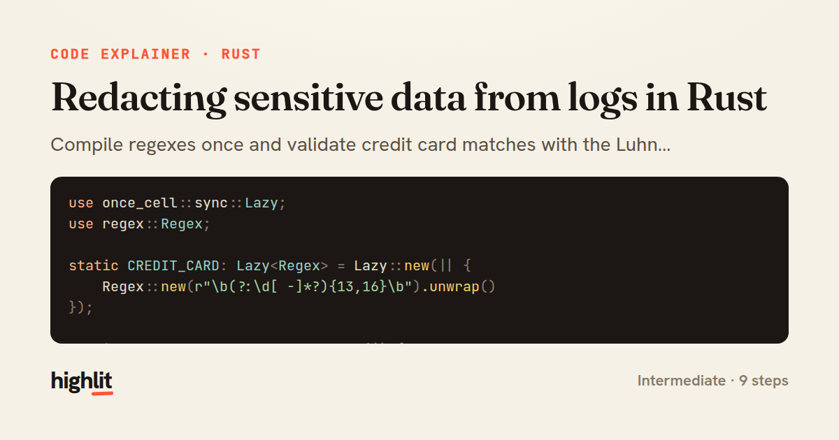 Redacting sensitive data from logs in Rust — share card