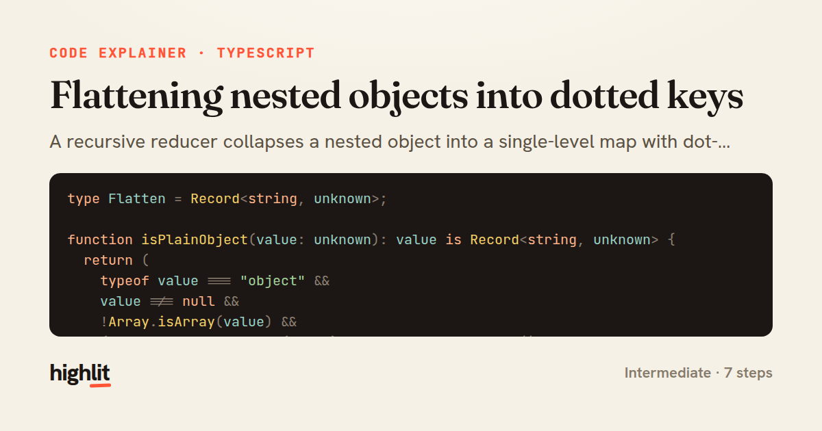 Flattening nested objects into dotted keys — share card