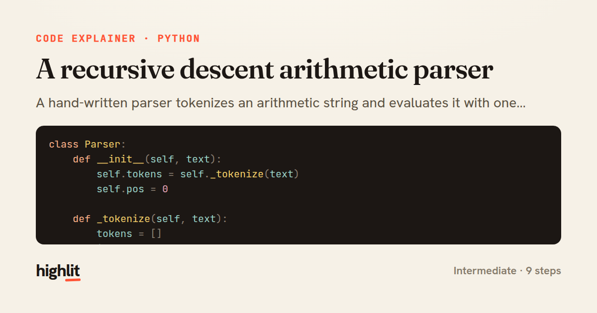 A recursive descent arithmetic parser — share card