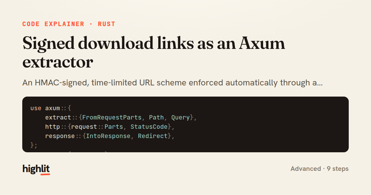 Signed download links as an Axum extractor — share card