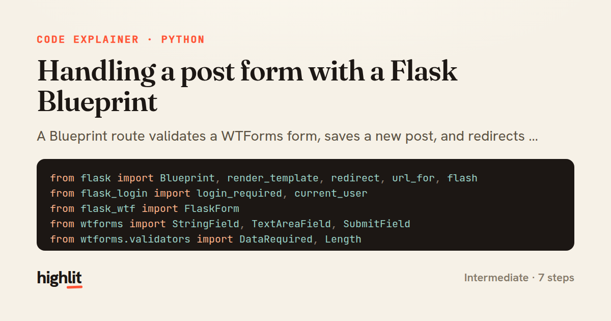 Handling a post form with a Flask Blueprint — share card
