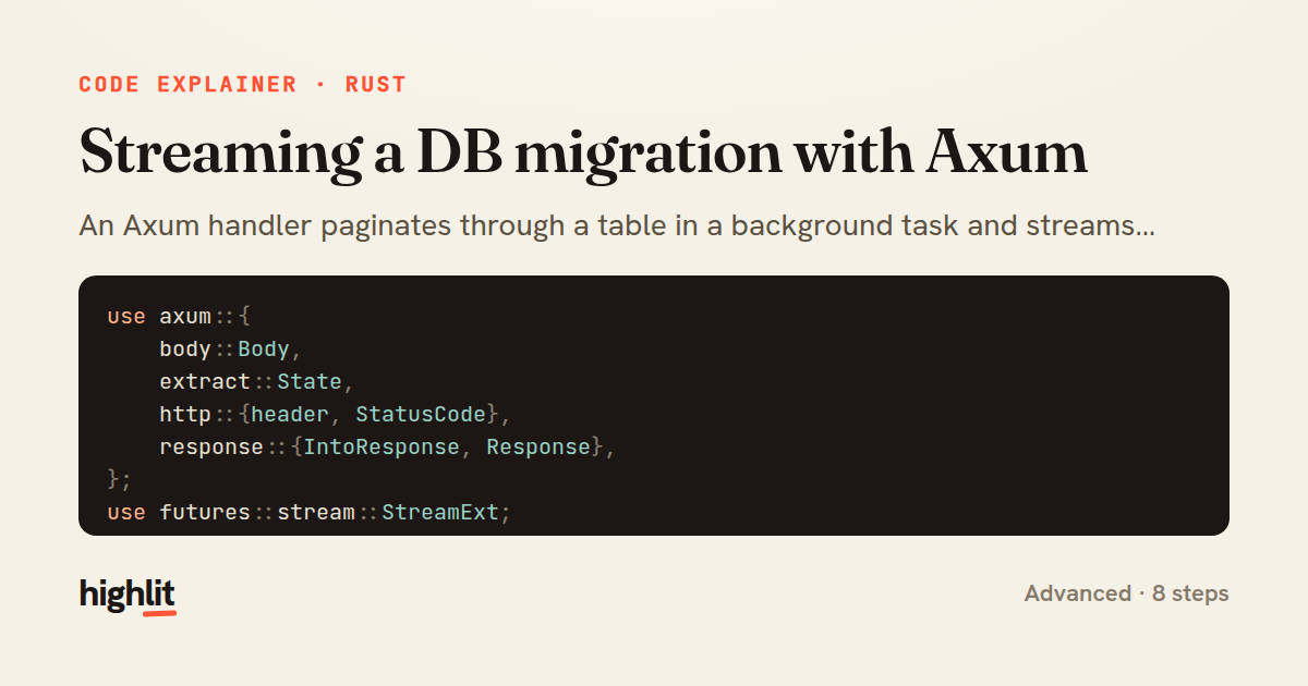 Streaming a DB migration with Axum — share card