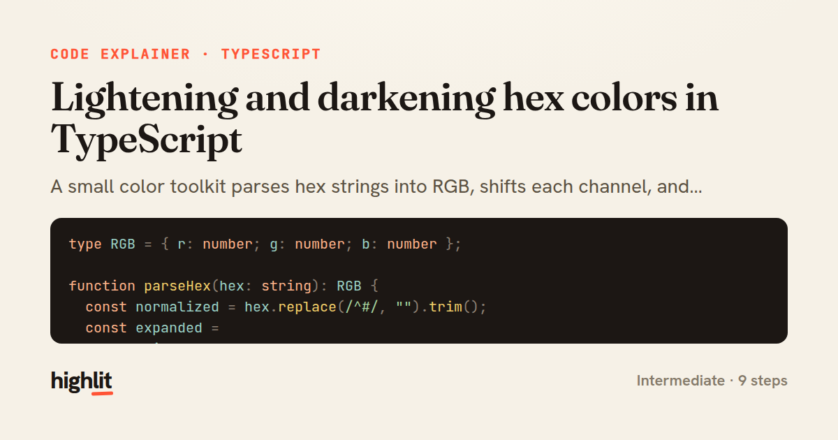 Lightening and darkening hex colors in TypeScript — share card