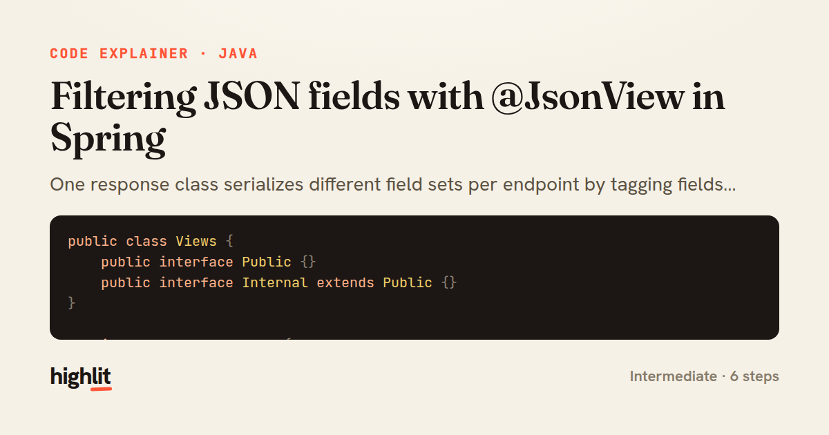 Filtering JSON fields with @JsonView in Spring — share card