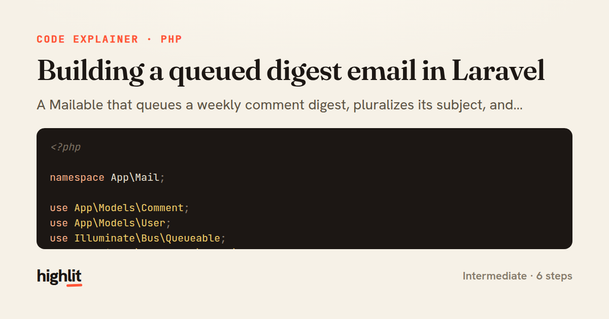 Building a queued digest email in Laravel — share card