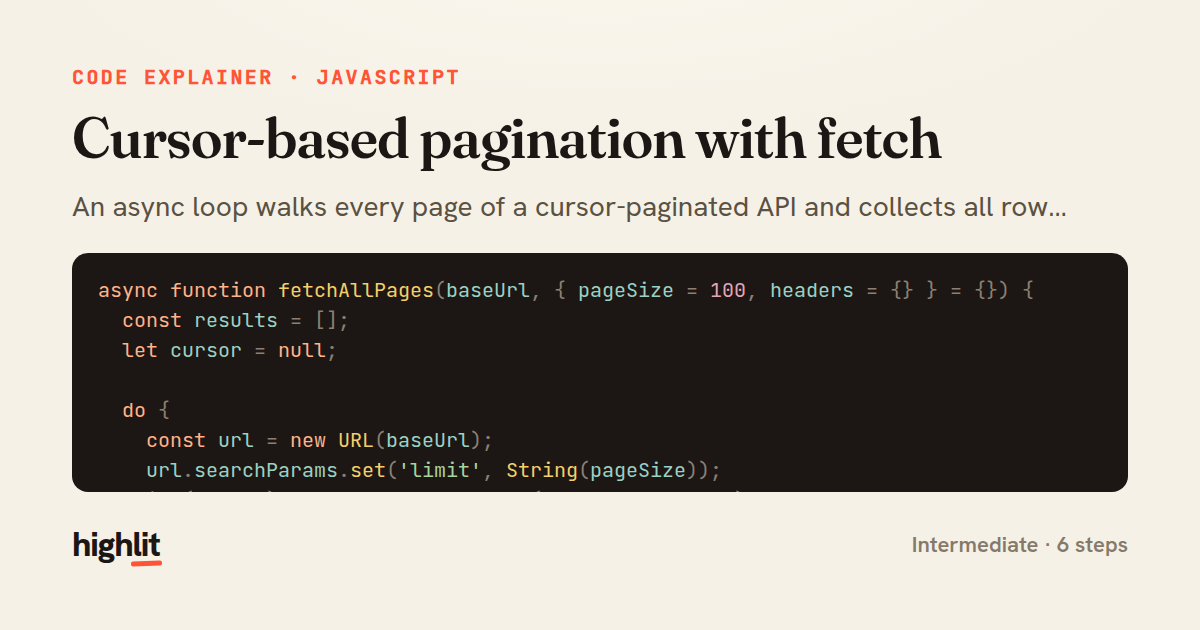 Cursor-based pagination with fetch — share card