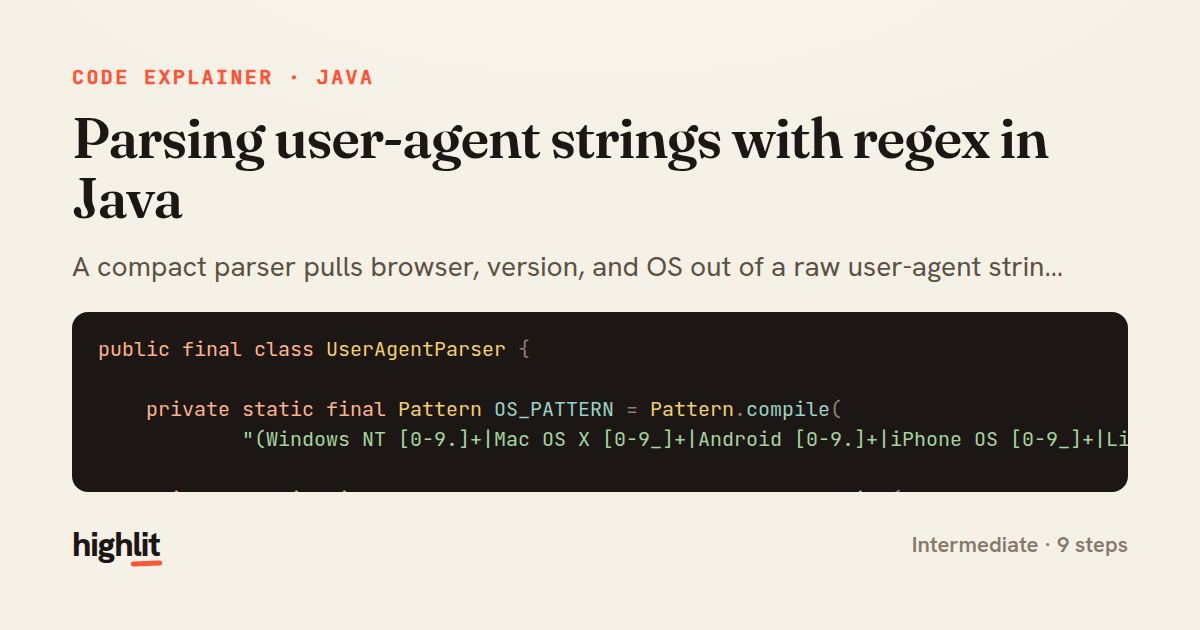 Parsing user-agent strings with regex in Java — share card