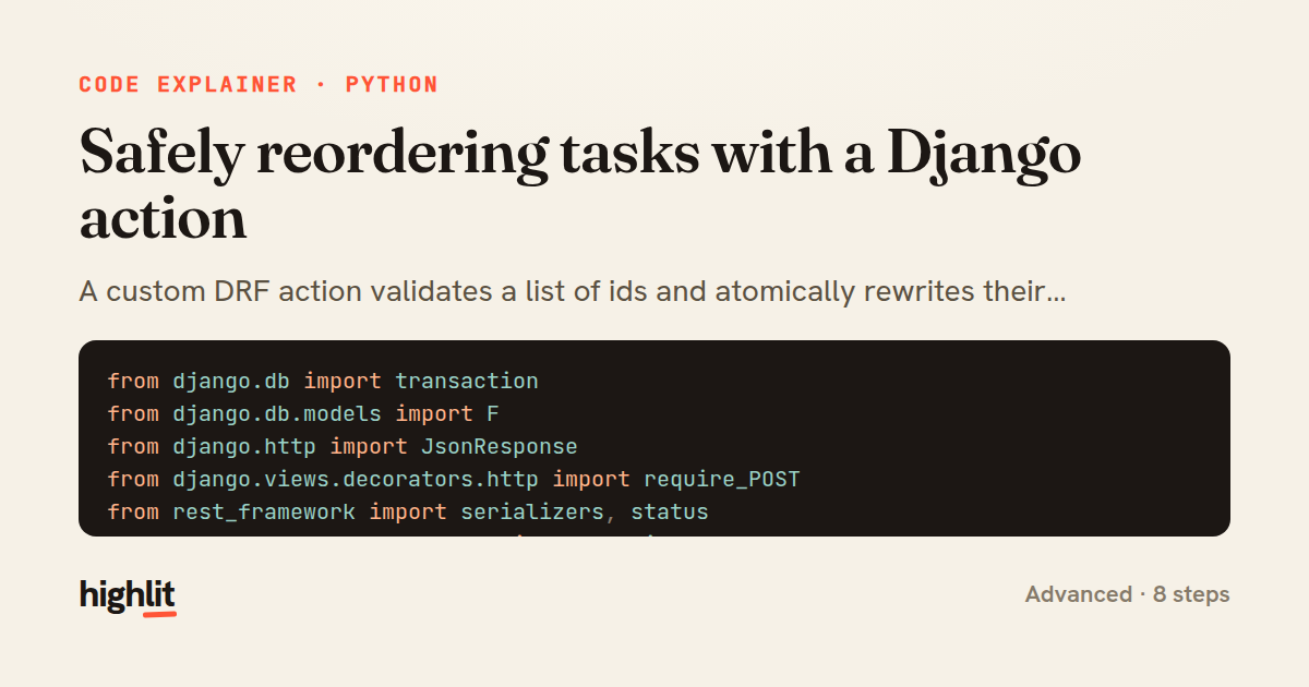 Safely reordering tasks with a Django action — share card