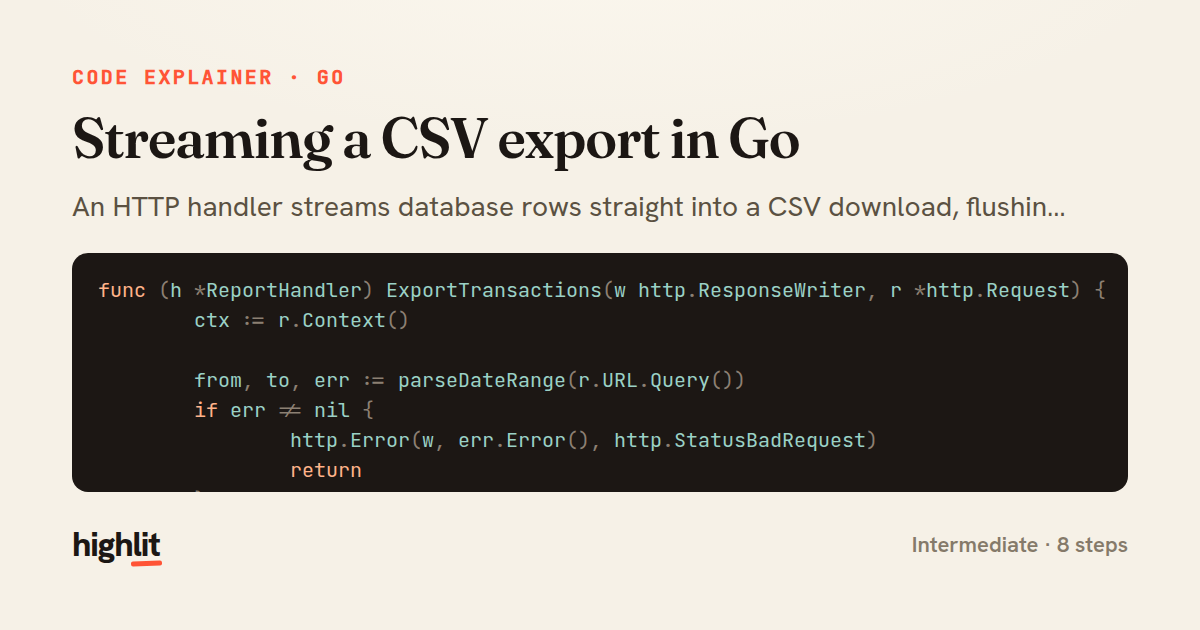 Streaming a CSV export in Go — share card