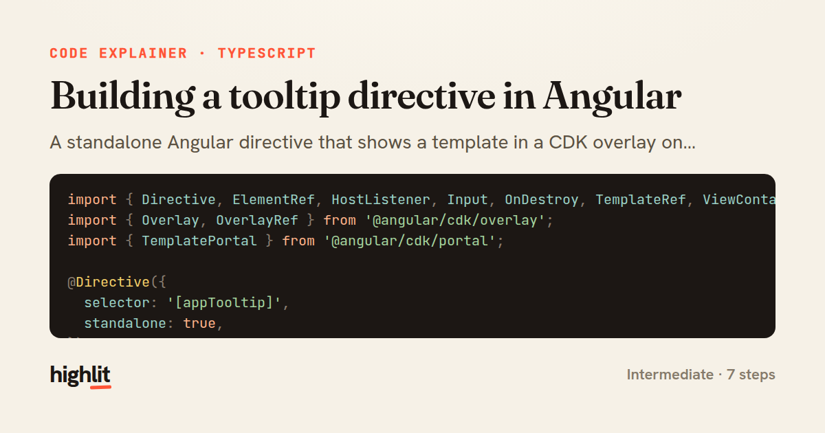 Building a tooltip directive in Angular — share card