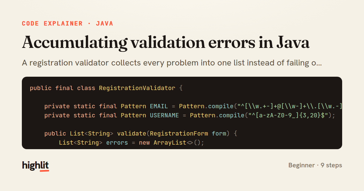 Accumulating validation errors in Java — share card