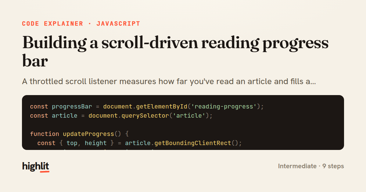 Building a scroll-driven reading progress bar — share card