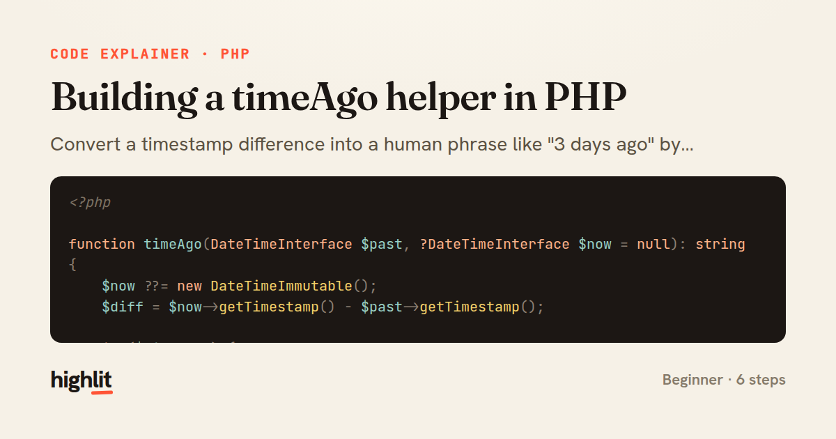 Building a timeAgo helper in PHP — share card