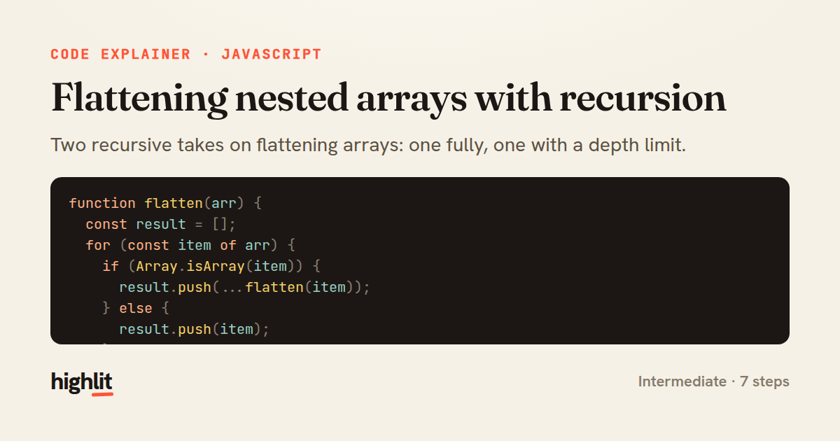 Flattening nested arrays with recursion — share card