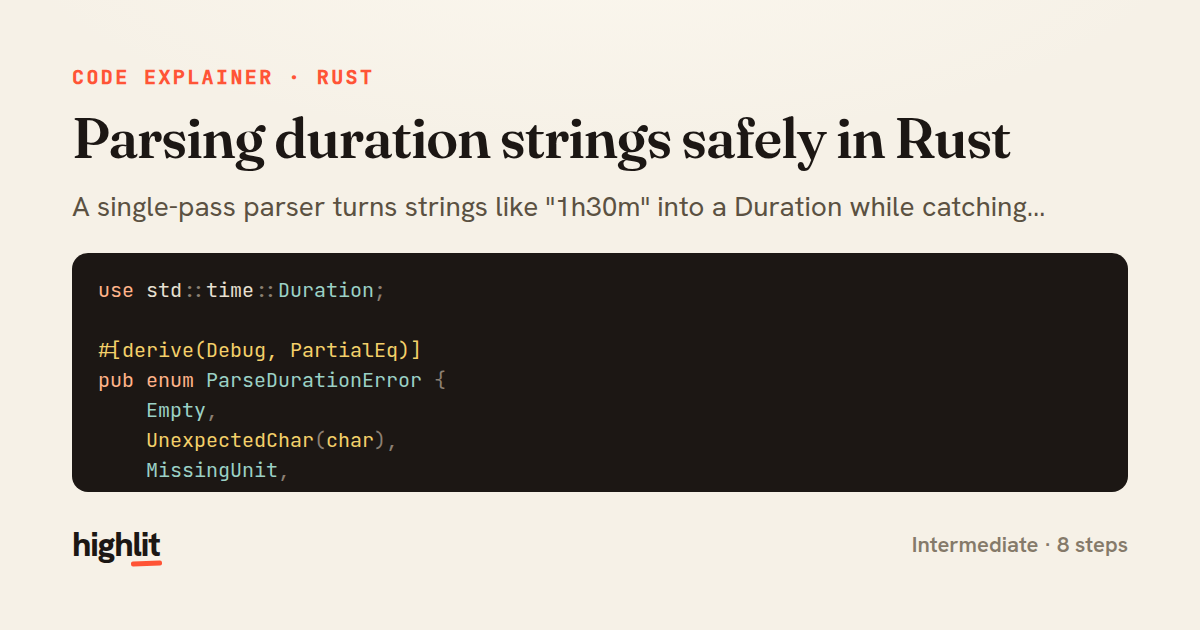 Parsing duration strings safely in Rust — share card