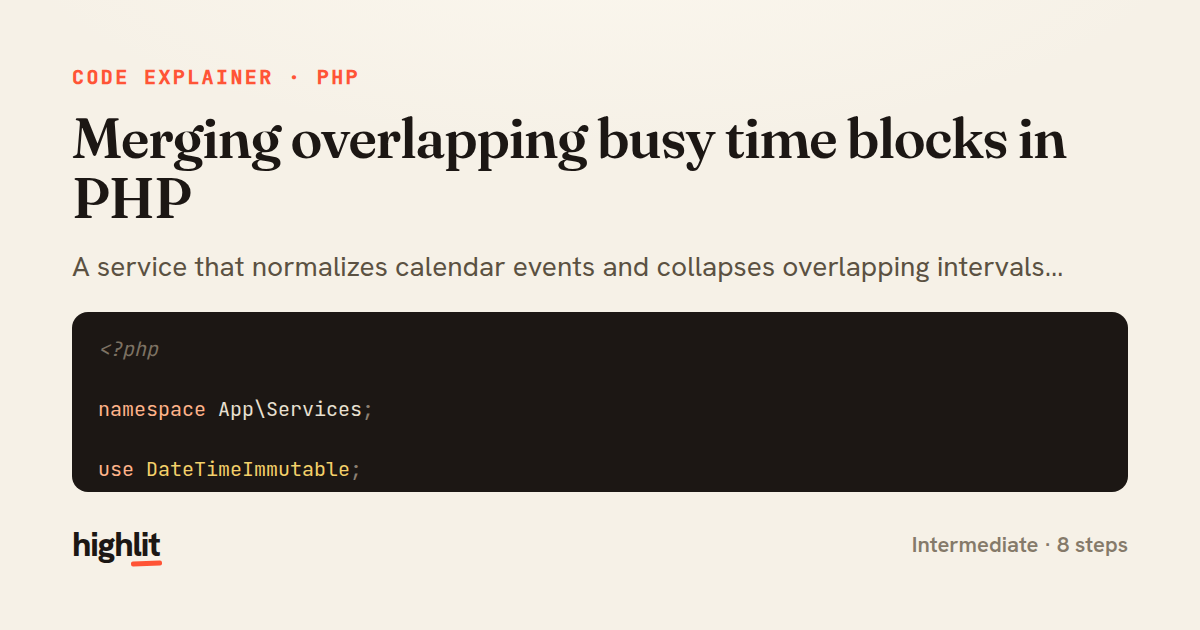 Merging overlapping busy time blocks in PHP — share card