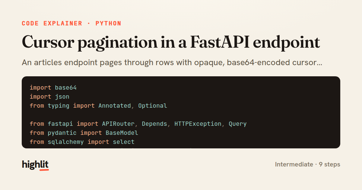 Cursor pagination in a FastAPI endpoint — share card