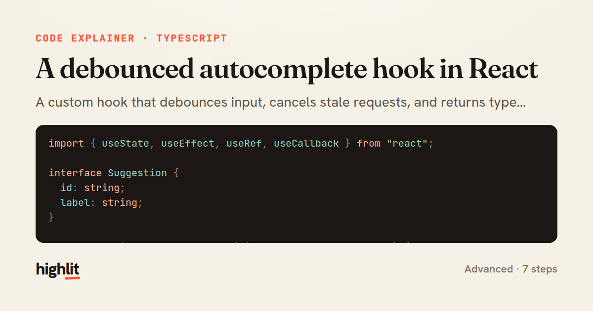 A debounced autocomplete hook in React — share card