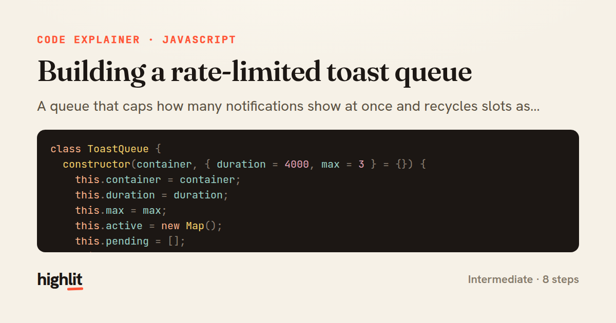 Building a rate-limited toast queue — share card