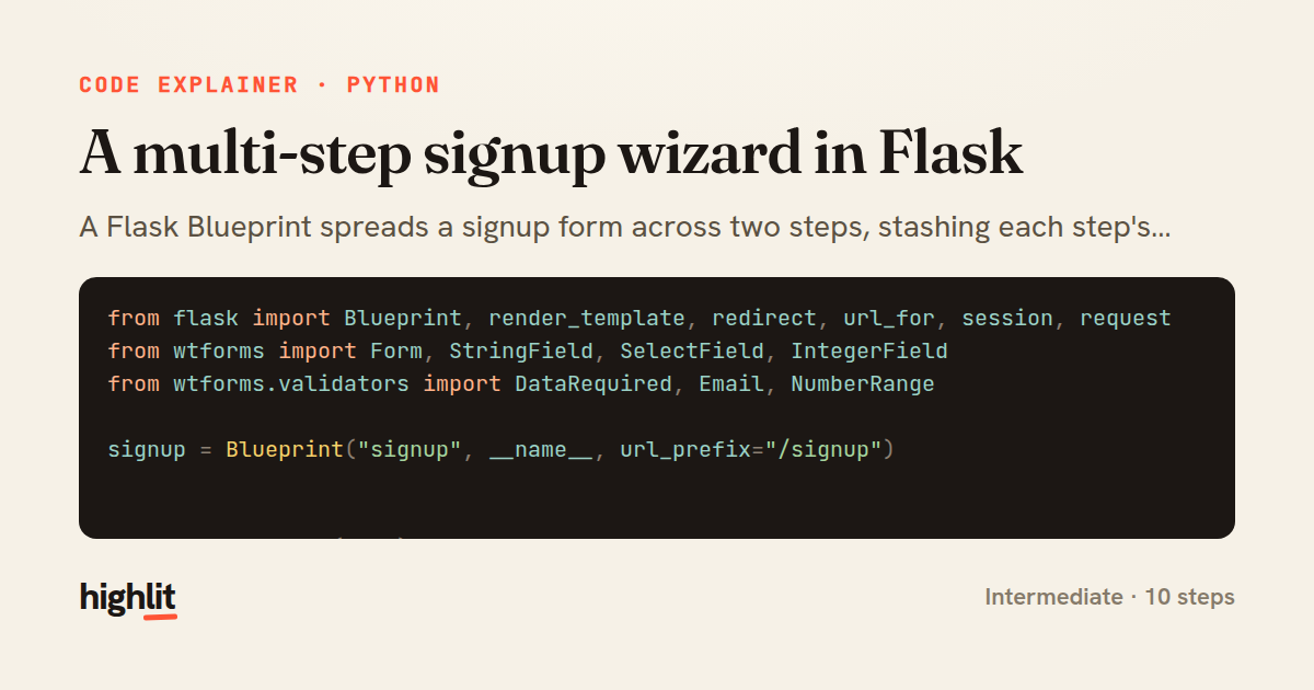 A multi-step signup wizard in Flask — share card