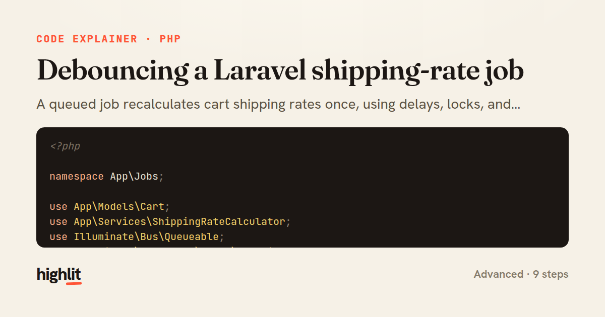 Debouncing a Laravel shipping-rate job — share card