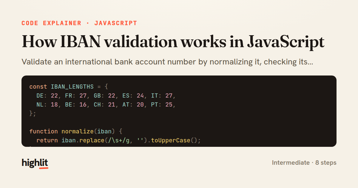 How IBAN validation works in JavaScript — share card