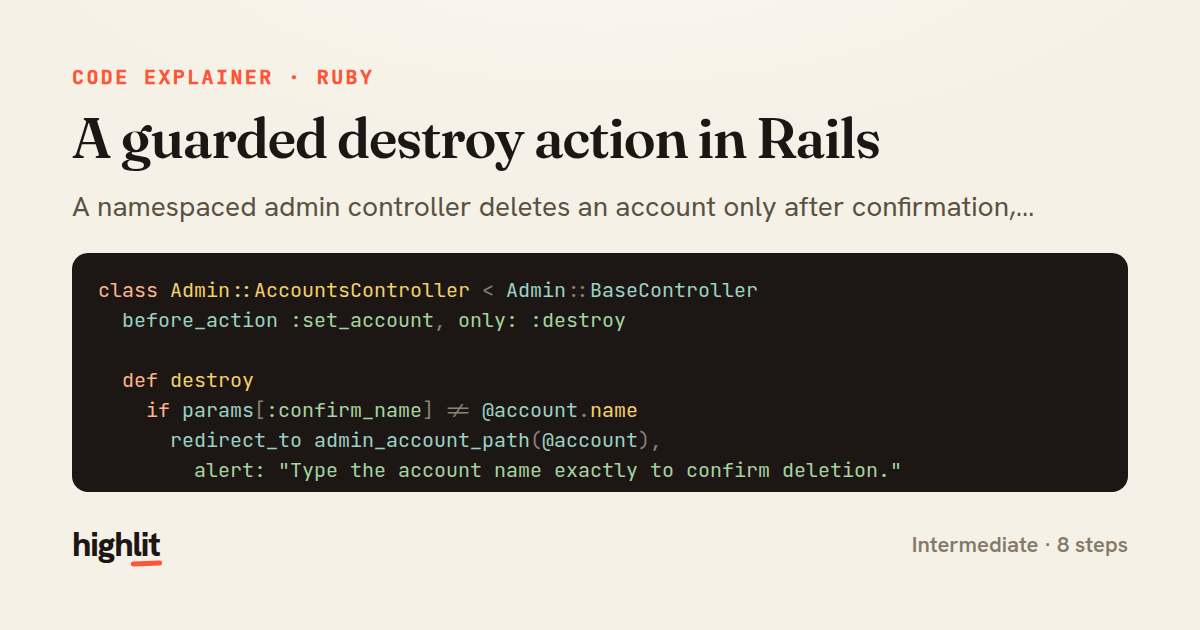 A guarded destroy action in Rails — share card