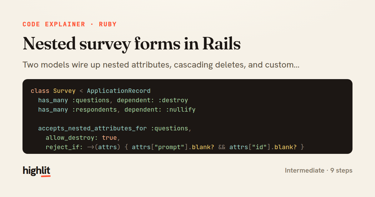 Nested survey forms in Rails — share card