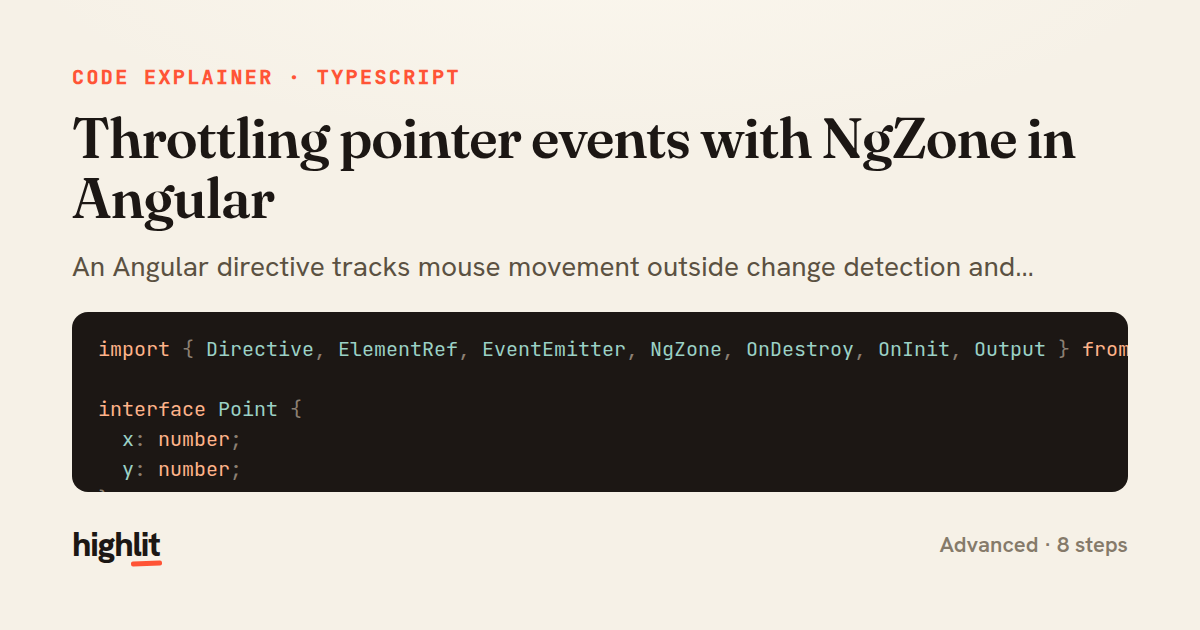 Throttling pointer events with NgZone in Angular — share card
