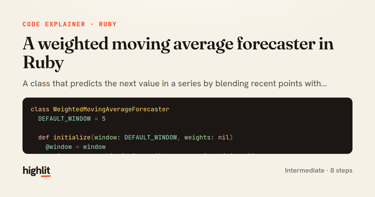 A weighted moving average forecaster in Ruby — share card