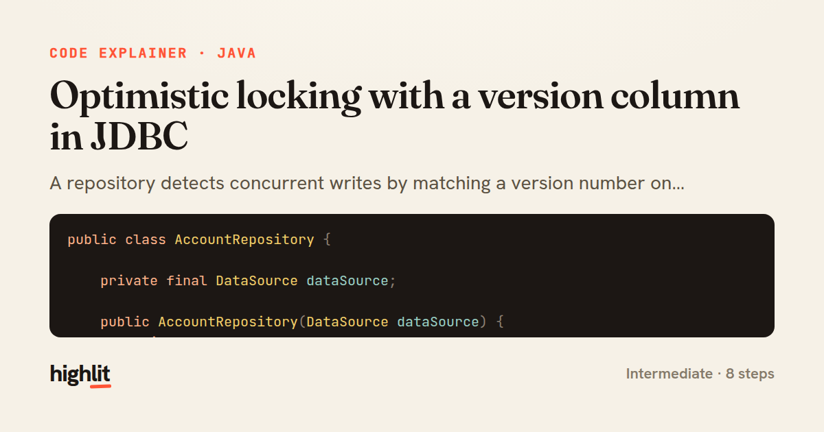 Optimistic locking with a version column in JDBC — share card