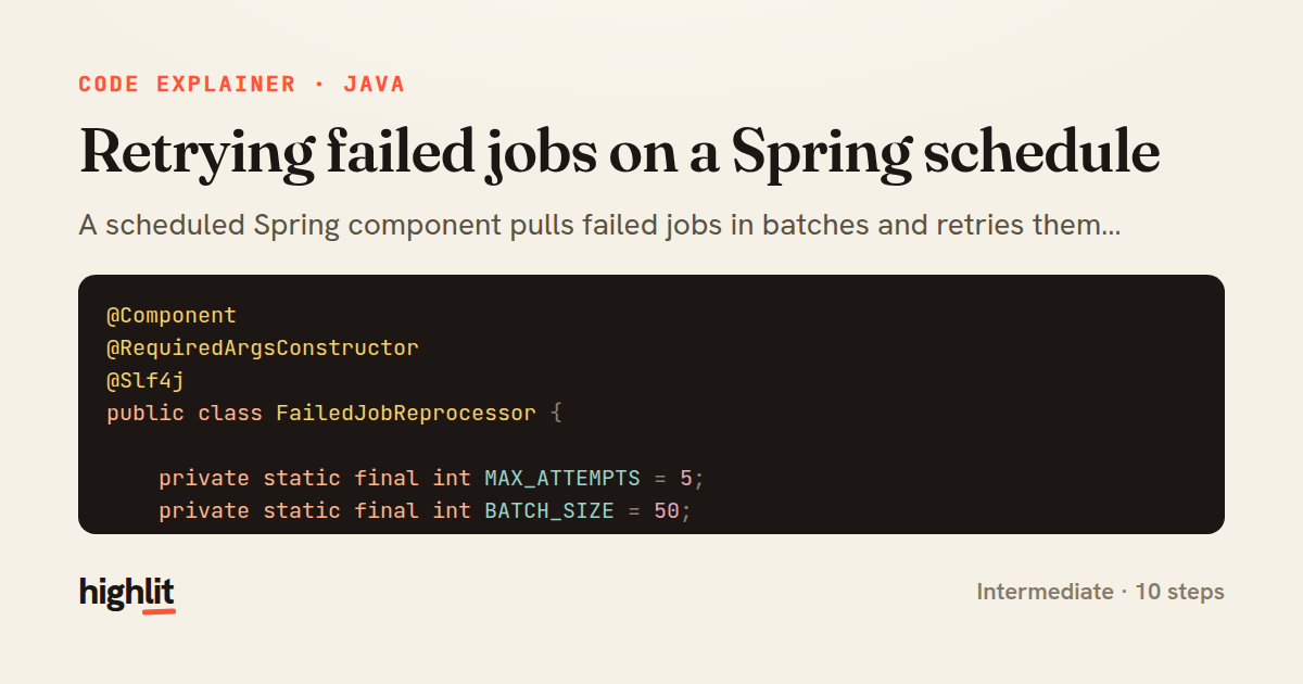 Retrying failed jobs on a Spring schedule — share card