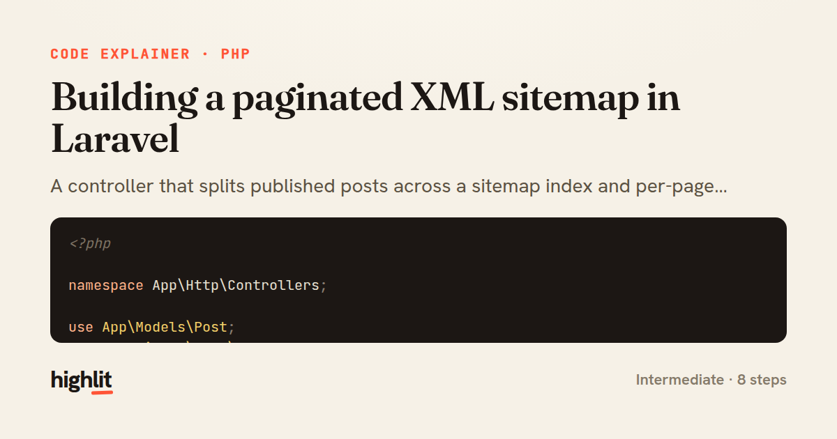 Building a paginated XML sitemap in Laravel — share card