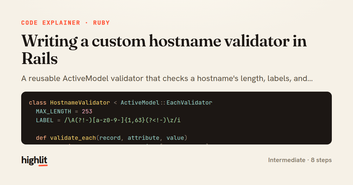 Writing a custom hostname validator in Rails — share card