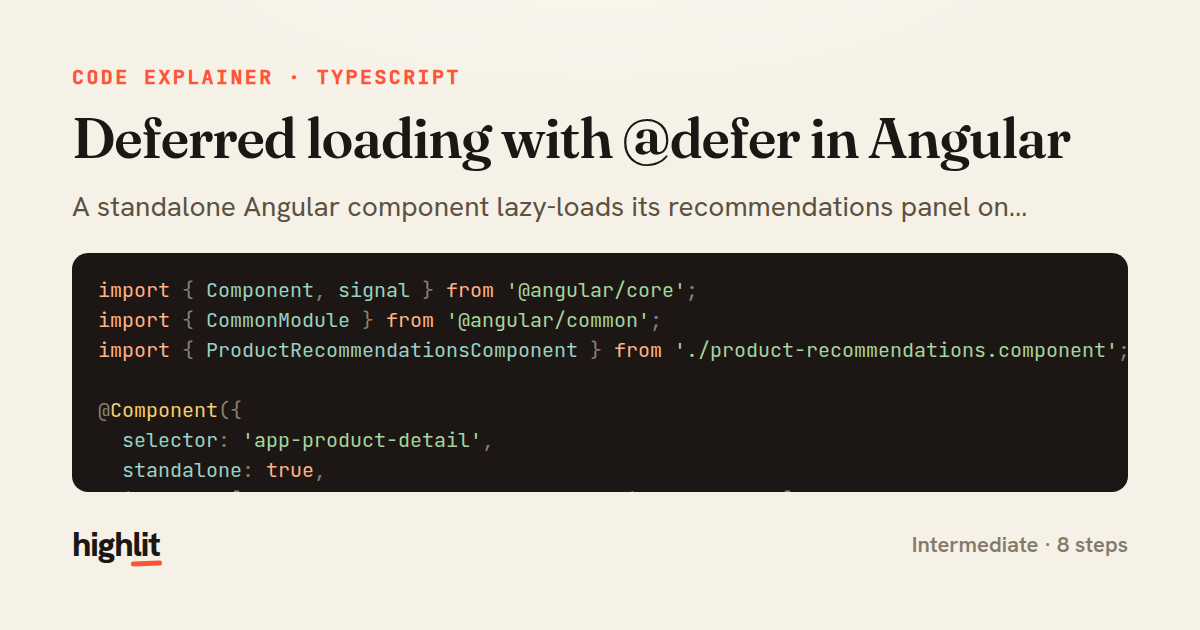 Deferred loading with @defer in Angular — share card