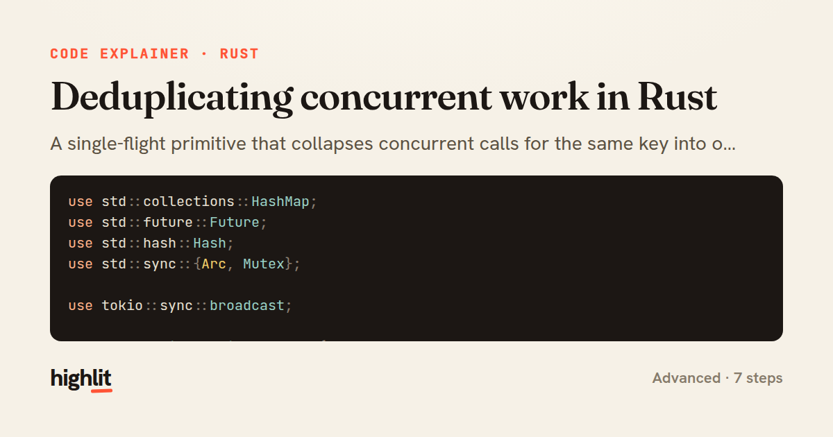 Deduplicating concurrent work in Rust — share card