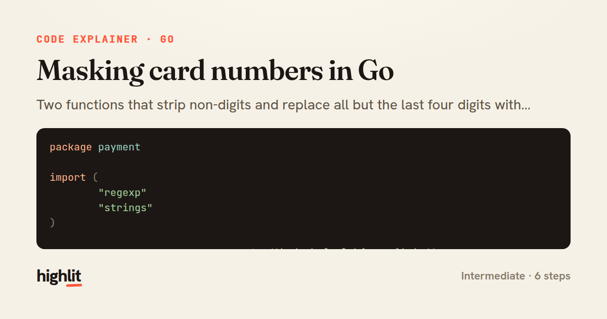 Masking card numbers in Go — share card