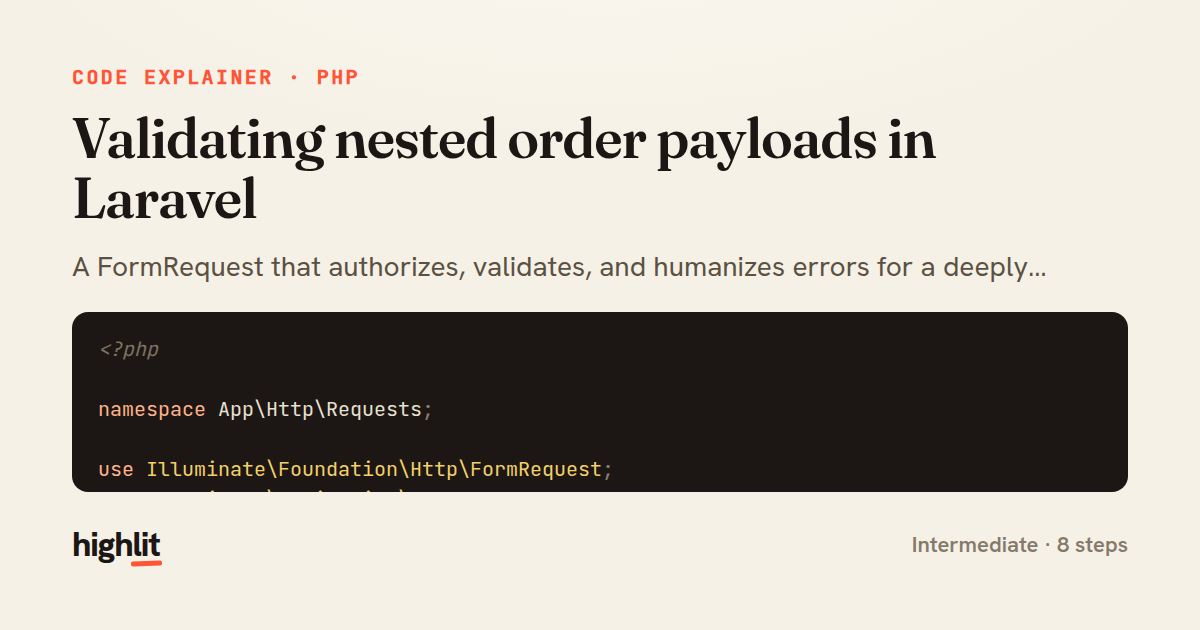 Validating nested order payloads in Laravel — share card