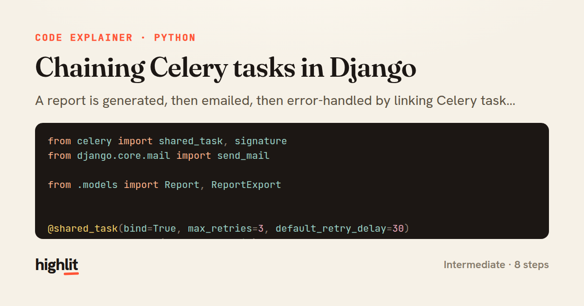 Chaining Celery tasks in Django — share card