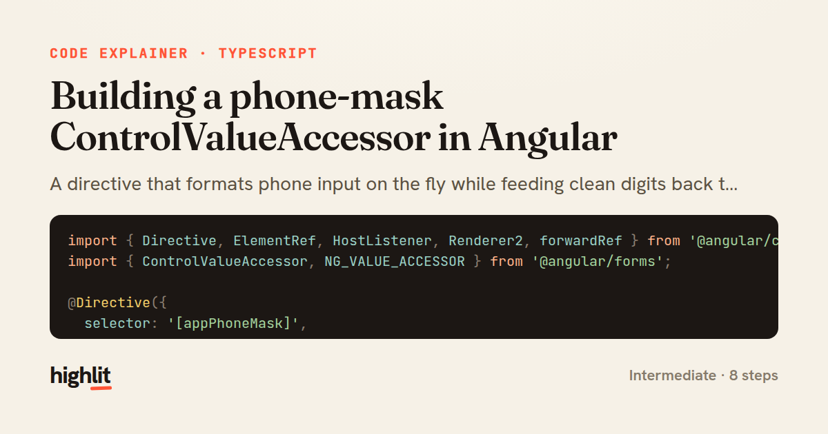 Building a phone-mask ControlValueAccessor in Angular — share card