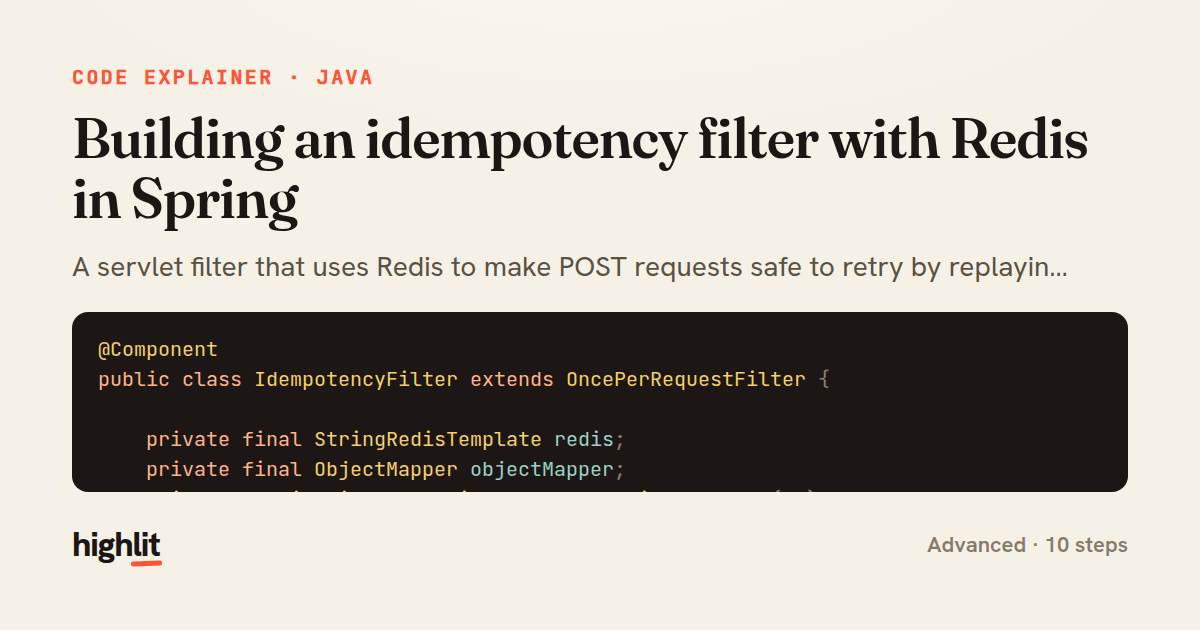 Building an idempotency filter with Redis in Spring — share card