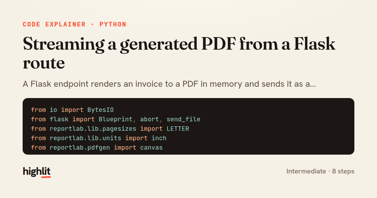 Streaming a generated PDF from a Flask route — share card