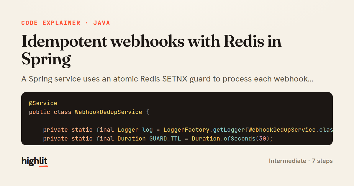 Idempotent webhooks with Redis in Spring — share card