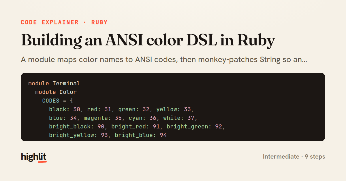 Building an ANSI color DSL in Ruby — share card