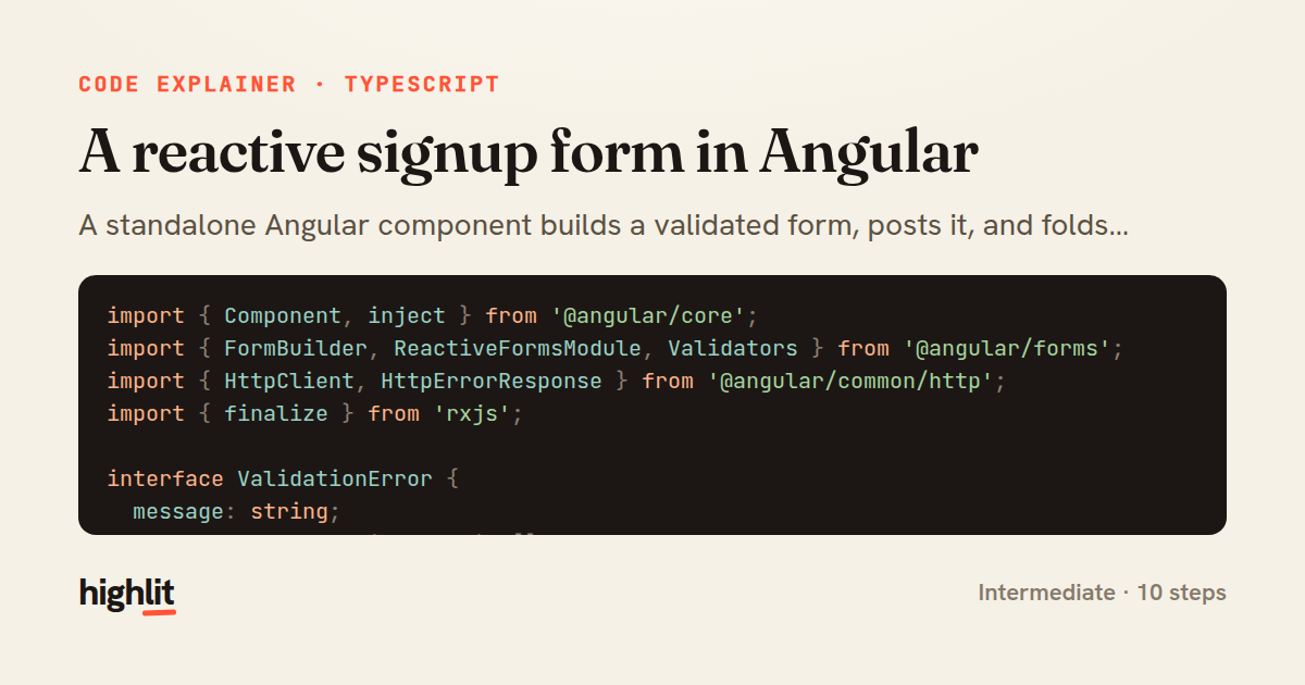 A reactive signup form in Angular — share card