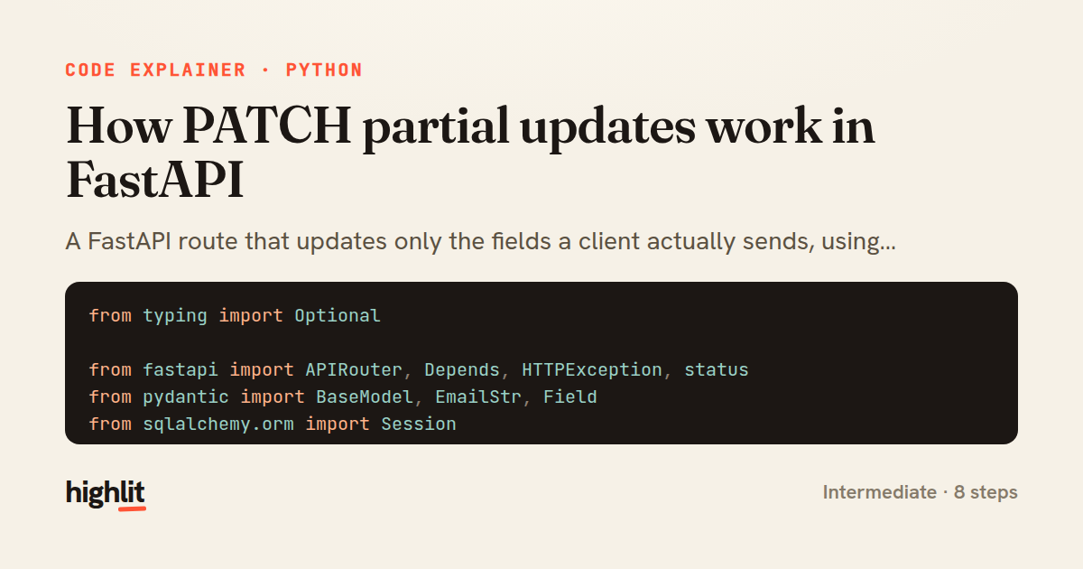 How PATCH partial updates work in FastAPI — share card